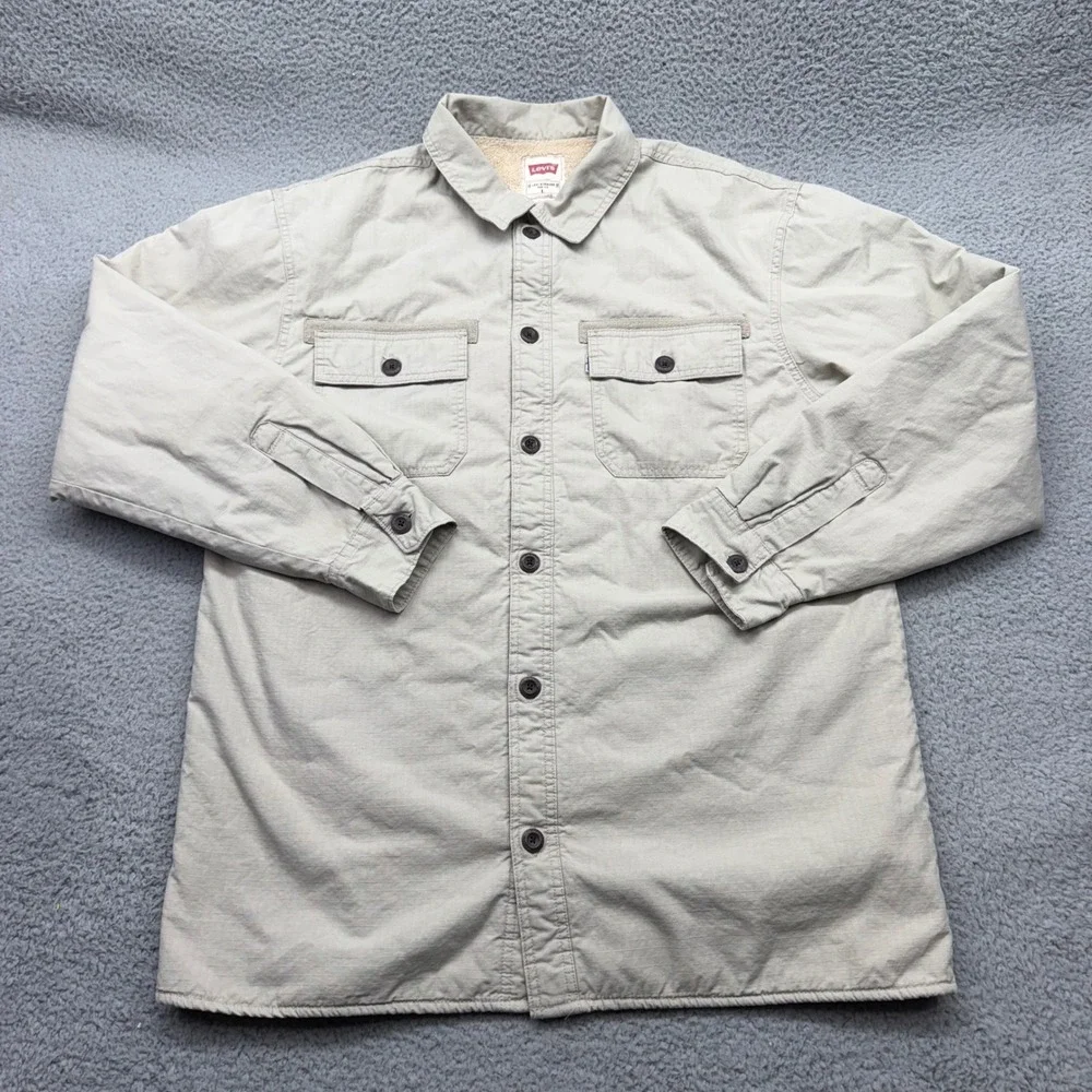 Levi's Mens Large Tan Sherpa Lined Utility Chore Canvas Shirt Jacket Shacket